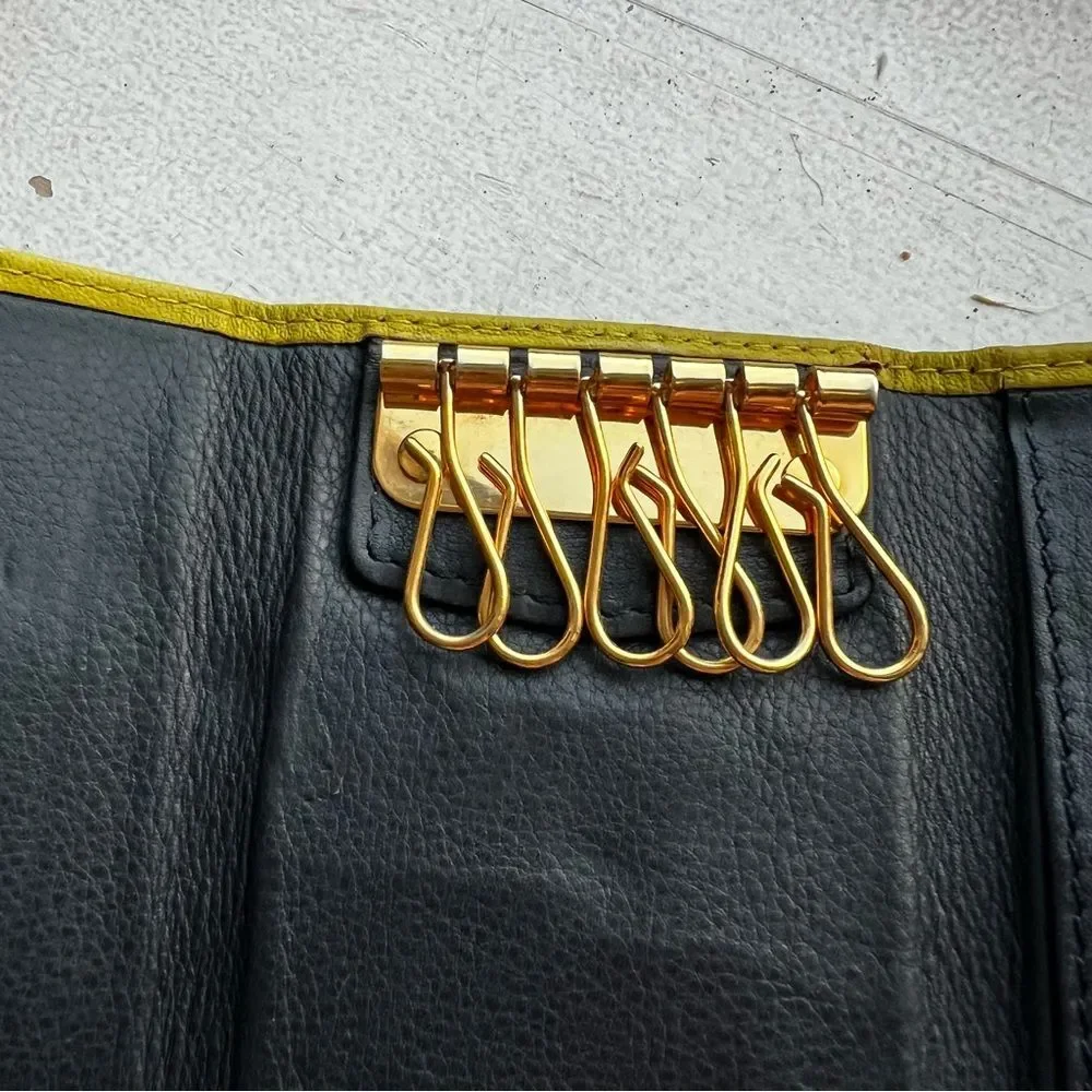 Christian Dior Key Holder, CD Compact Wallet Olive Green/Yellow Authentic